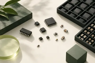 Concept illustration of electronic components and component trays