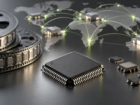 AI-generated illustration of a selected integrated circuit and connected component supply network.